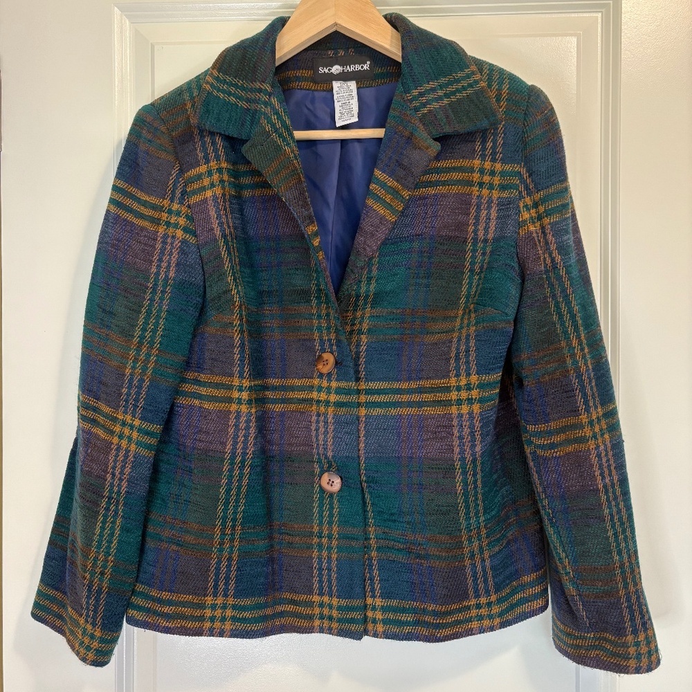 Sag‎ Harbor Multicolor Plaid Blazer Women's Sz 8 Career Jacket Vintage Style 90s